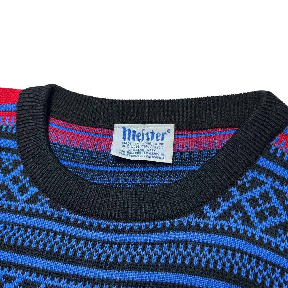 Vintage Meister Geometric Crew Neck Ski Sweater‎ Wool Blend Men's 80s/90s